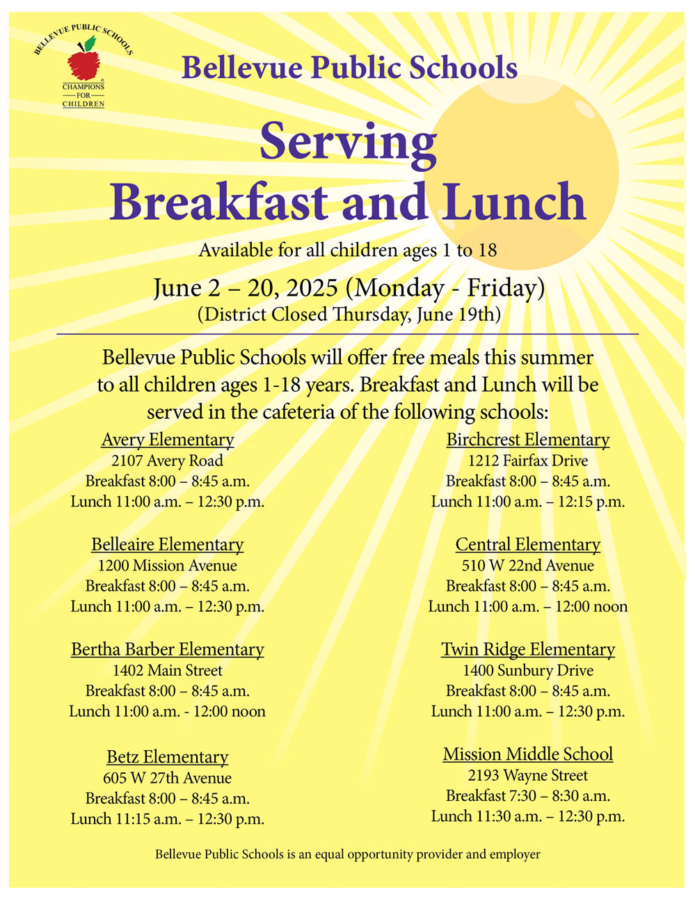  BPS Summer Meals Program June 2-20, 2025
